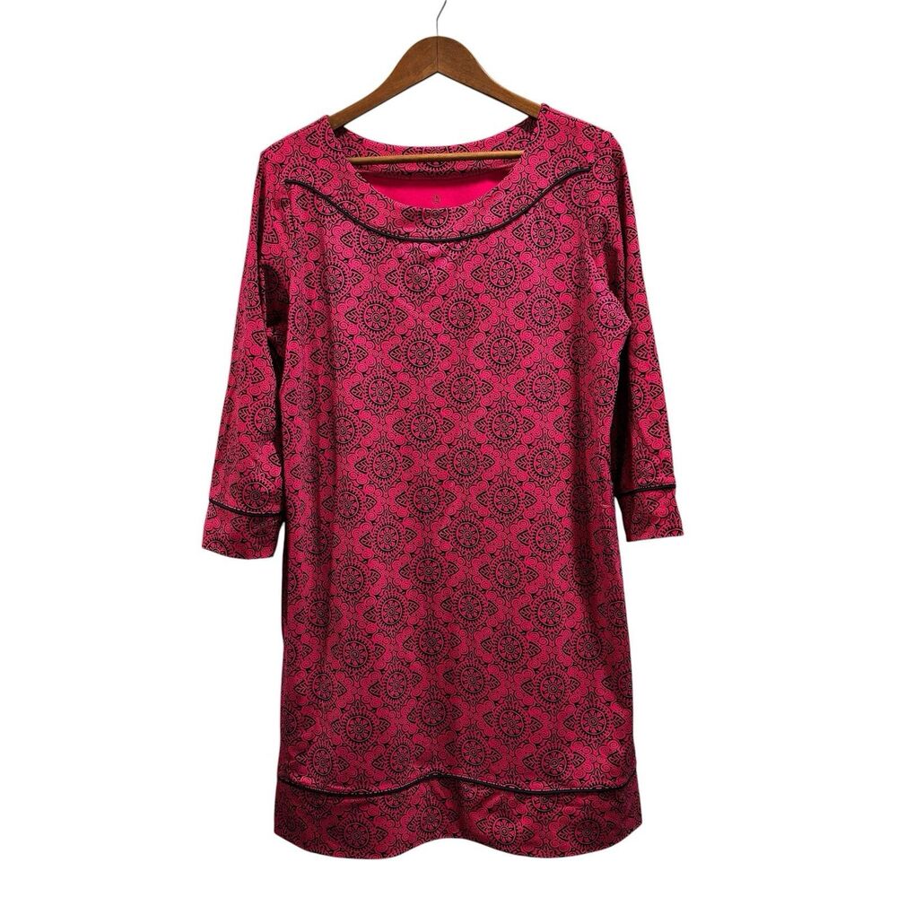 Lands End size 18 1XL Pink Swim Dress Coverup Modest medallion print 3/4 sleeves